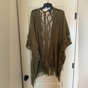 Olive Green Fringe Knit Shawl
